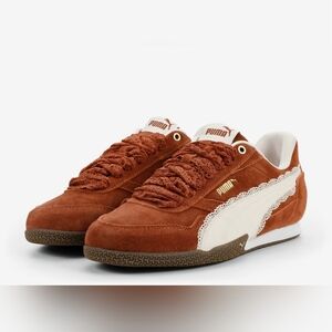 Puma Suede Lace-Up Sneakers - Rust Brown & White